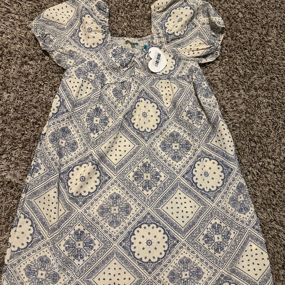 Hayden Blue and Cream Patterned Kids Dress